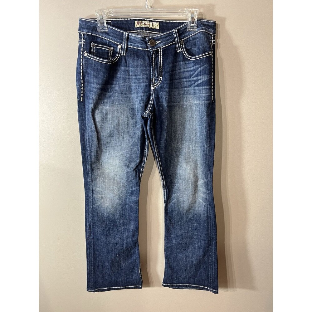 BKE Kate Women 30 Jeans Stretch Bootcut Whiskered Dark Wash Blue